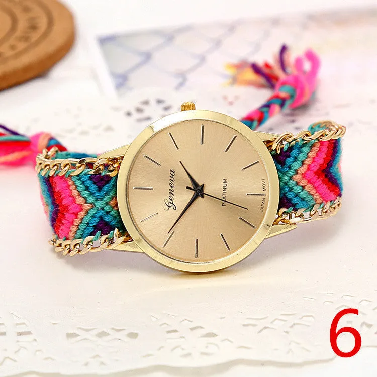 Handmade Braided Friendship Bracelet Watch New arrival geneva Hand-Woven wristwatch Ladies Quarzt gold Watch women dress watches