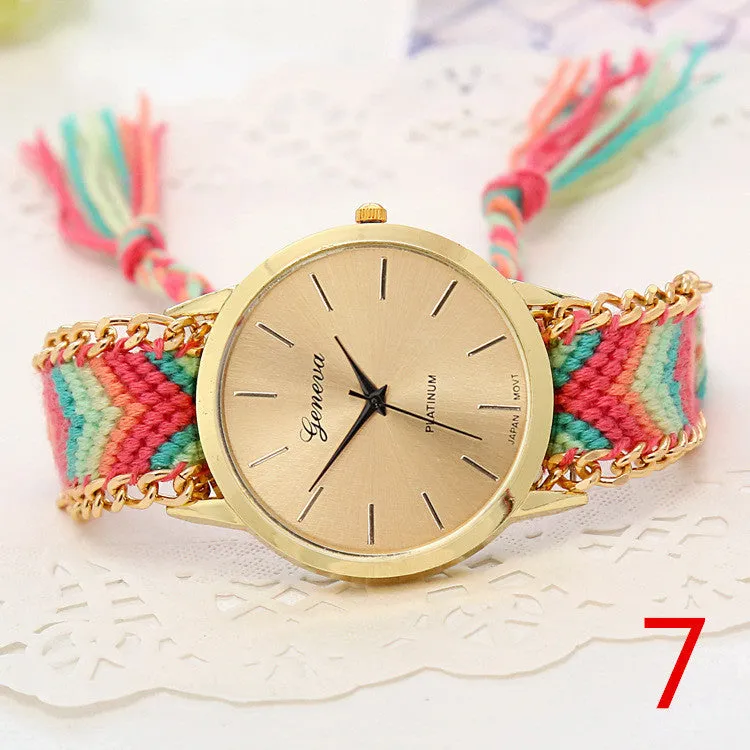 Handmade Braided Friendship Bracelet Watch New arrival geneva Hand-Woven wristwatch Ladies Quarzt gold Watch women dress watches