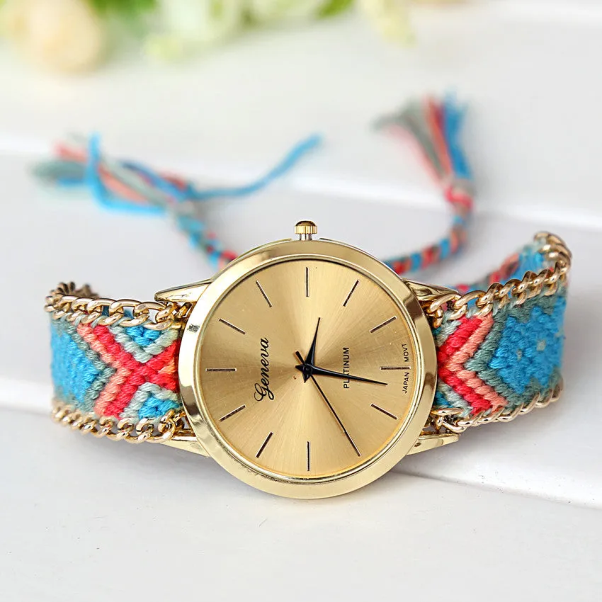 Handmade Braided Friendship Bracelet Watch New arrival geneva Hand-Woven wristwatch Ladies Quarzt gold Watch women dress watches