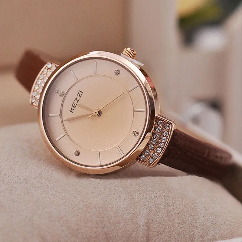 High Quality KEZZI Brand Leather Strap Watches Women Dress Watch Waterproof Ladies Quartz Watch