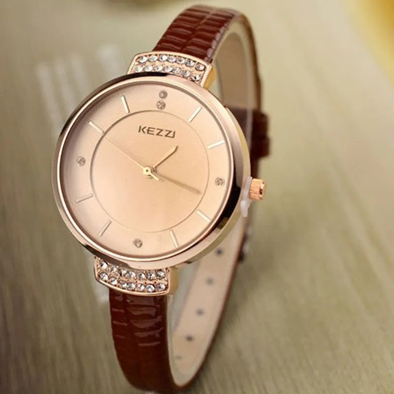 High Quality KEZZI Brand Leather Strap Watches Women Dress Watch Waterproof Ladies Quartz Watch