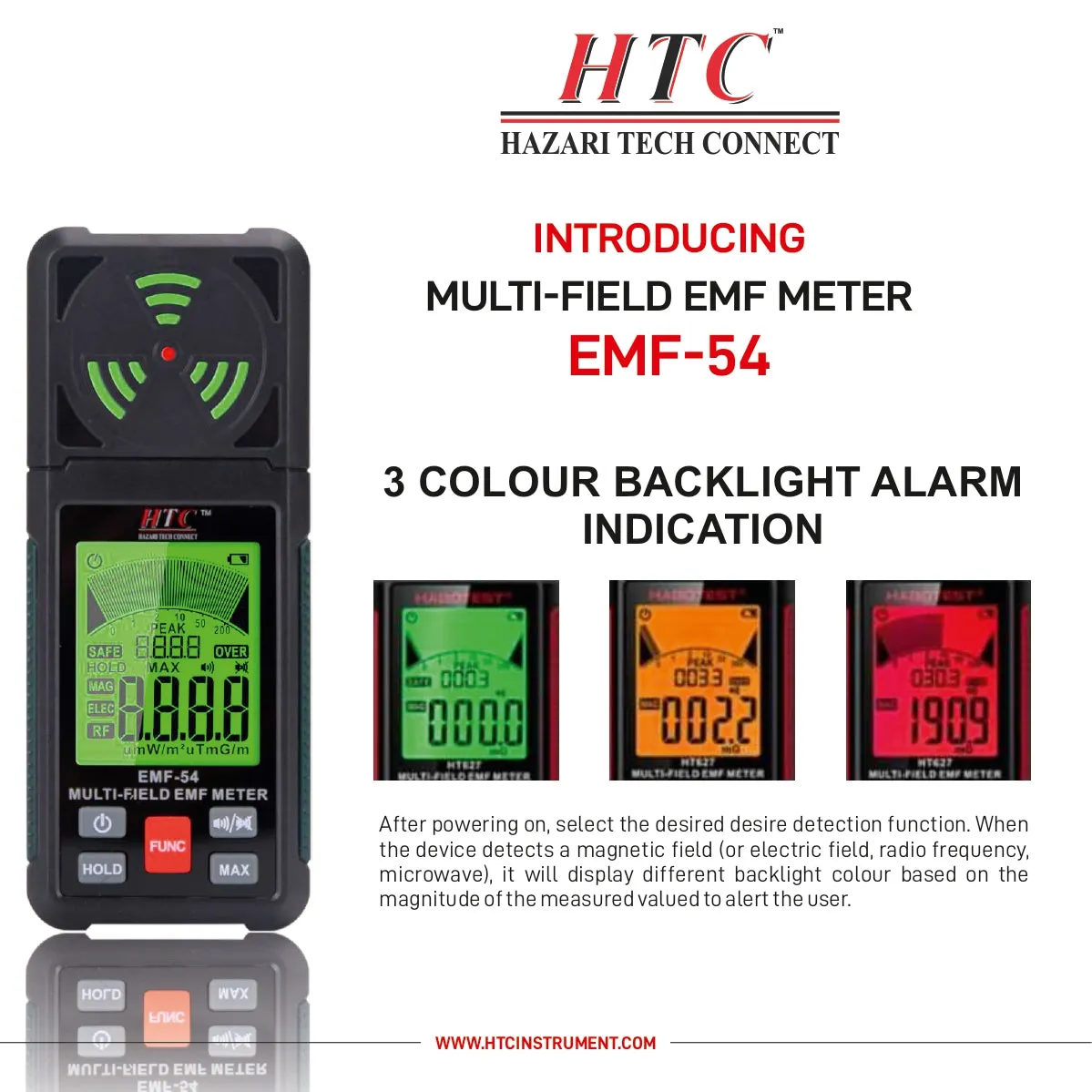 HTC EMF-54 3-in-1 Electromagnetic Field Detector, EF/RF/MF, Wi-Fi Signal Detection