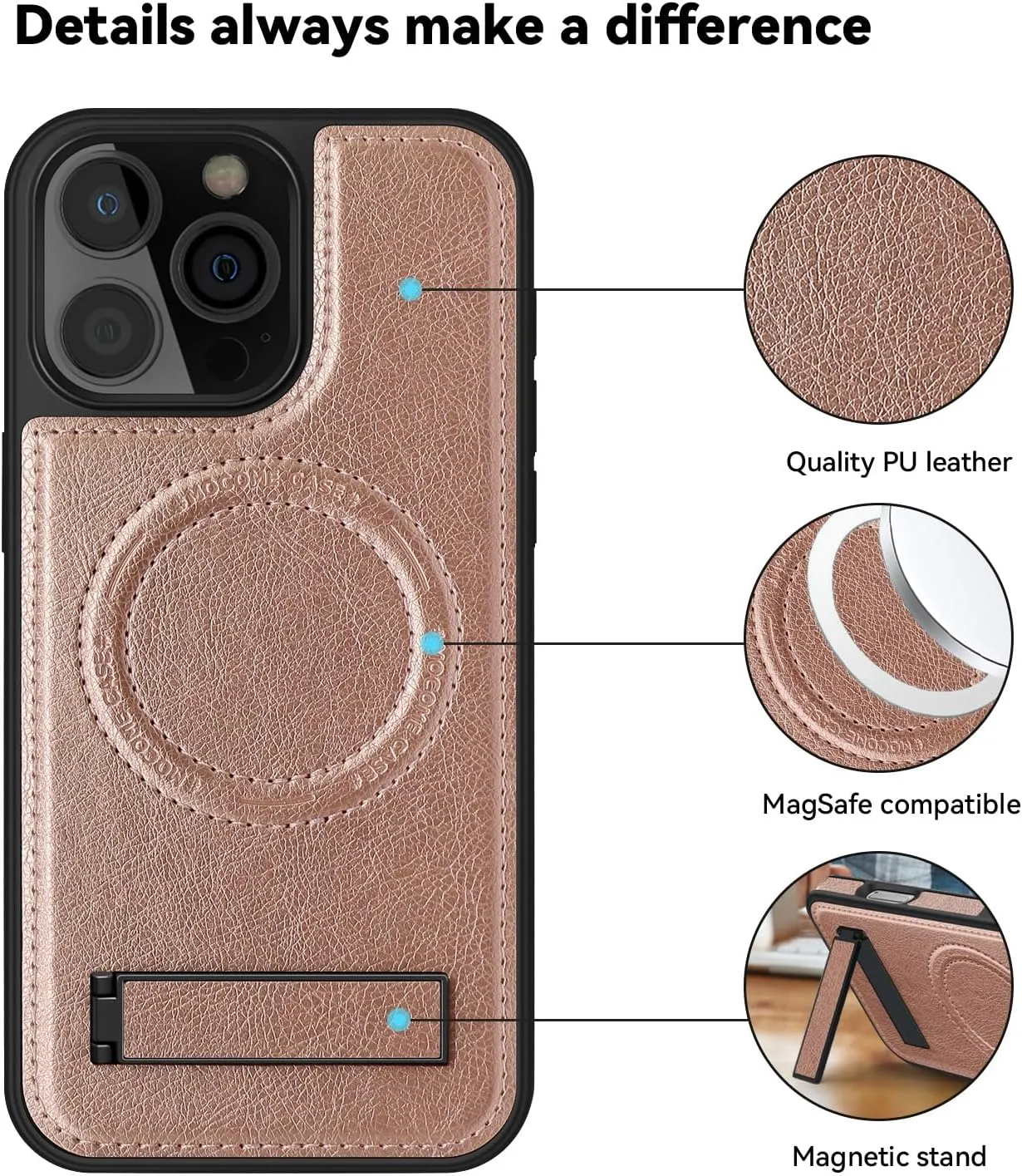 iPhone 16 Pro Max Case Wireless Charging Leather Phone Cases Best Blue