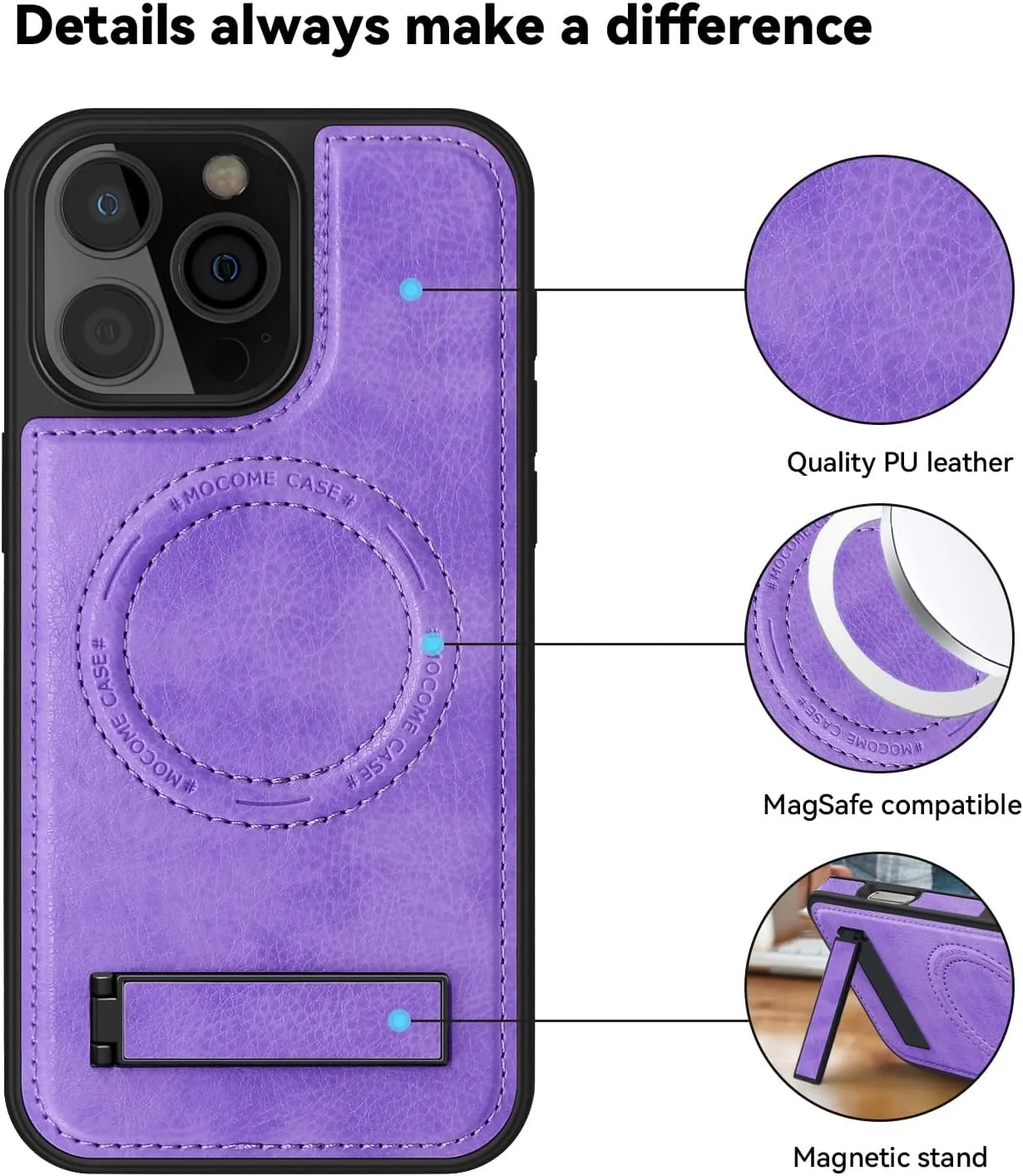 iPhone 16 Pro Max Case Wireless Charging Leather Phone Cases Best Blue