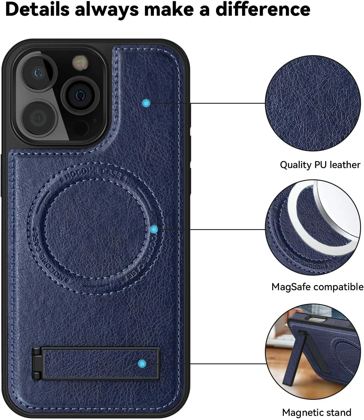 iPhone 16 Pro Max Case Wireless Charging Leather Phone Cases Best Blue