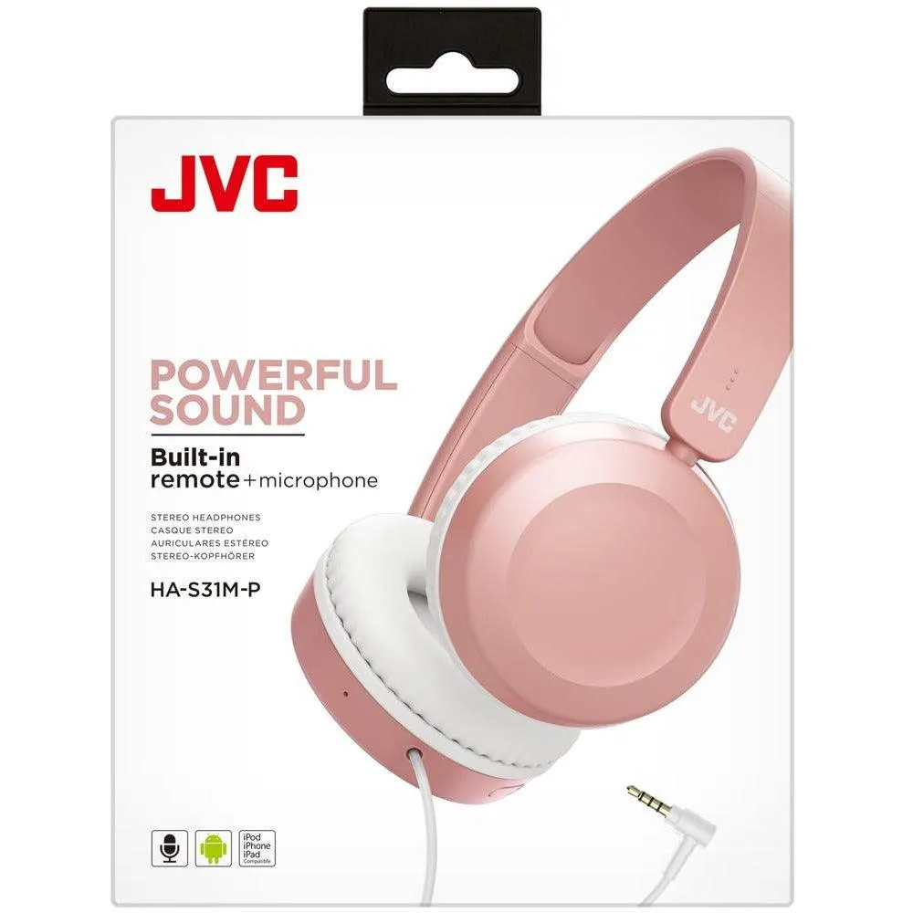 JVC On-Ear Foldable Wired Headphones - Pink | HAS31MPE