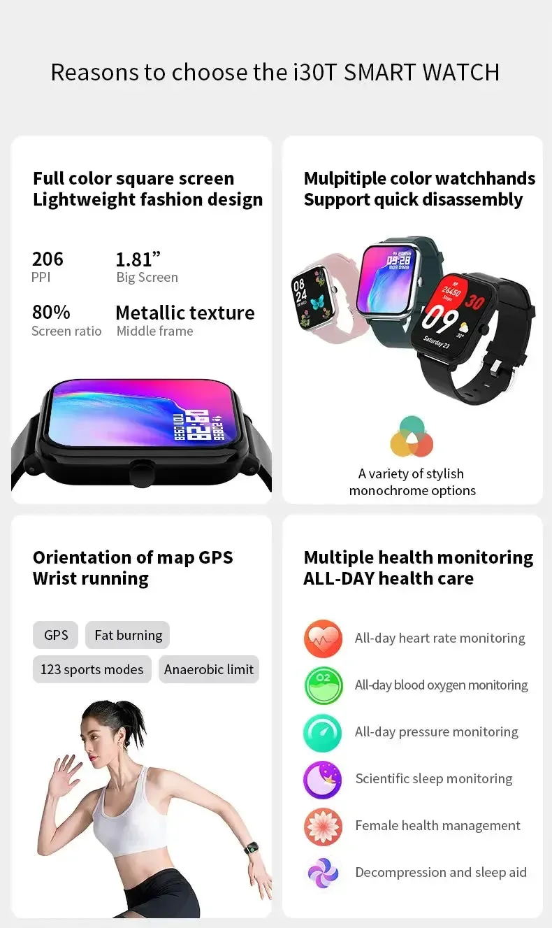 KESHUYOU New i30E Smartwatch Men 1.9” Screen 100 Sport Modes Bluetooth Call IP67 Waterproof Sleep Monitor Smartwatch Women Clock