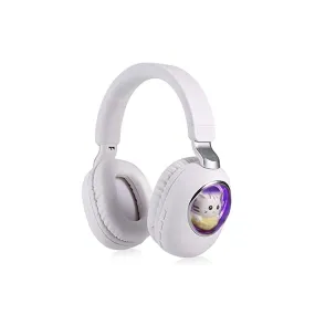 Kids Wireless Headphones With Cute Cat Colorful LED Lights - White