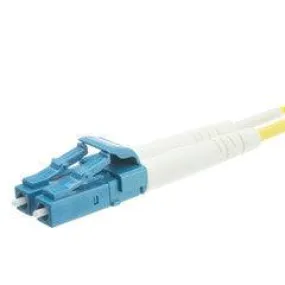 LC Duplex Fiber Optic Patch Cable, OS2 9/125 Singlemode, Yellow Jacket, Blue Connector, 10 meter (33 foot)