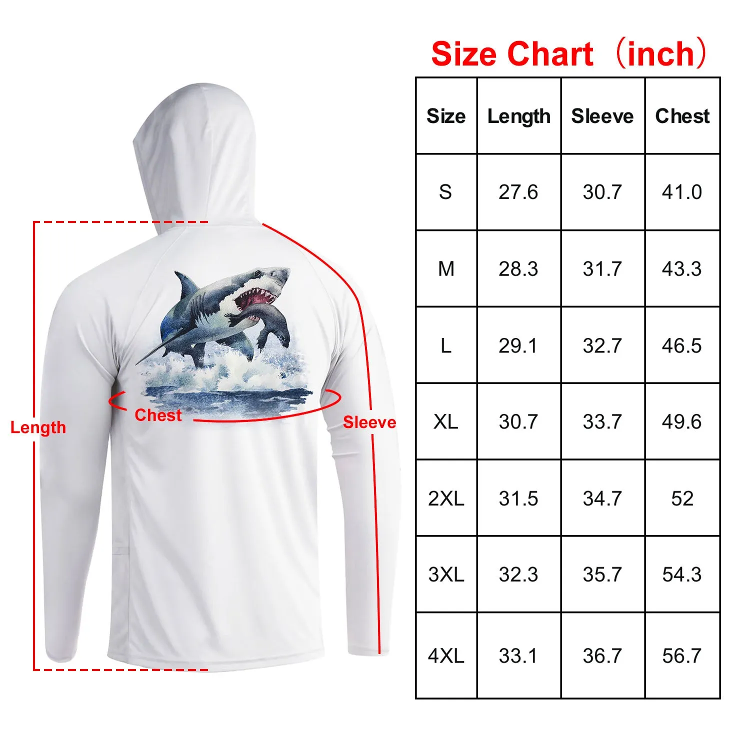 Long Sleeve Hoody Shirts UPF 50  (Shark)