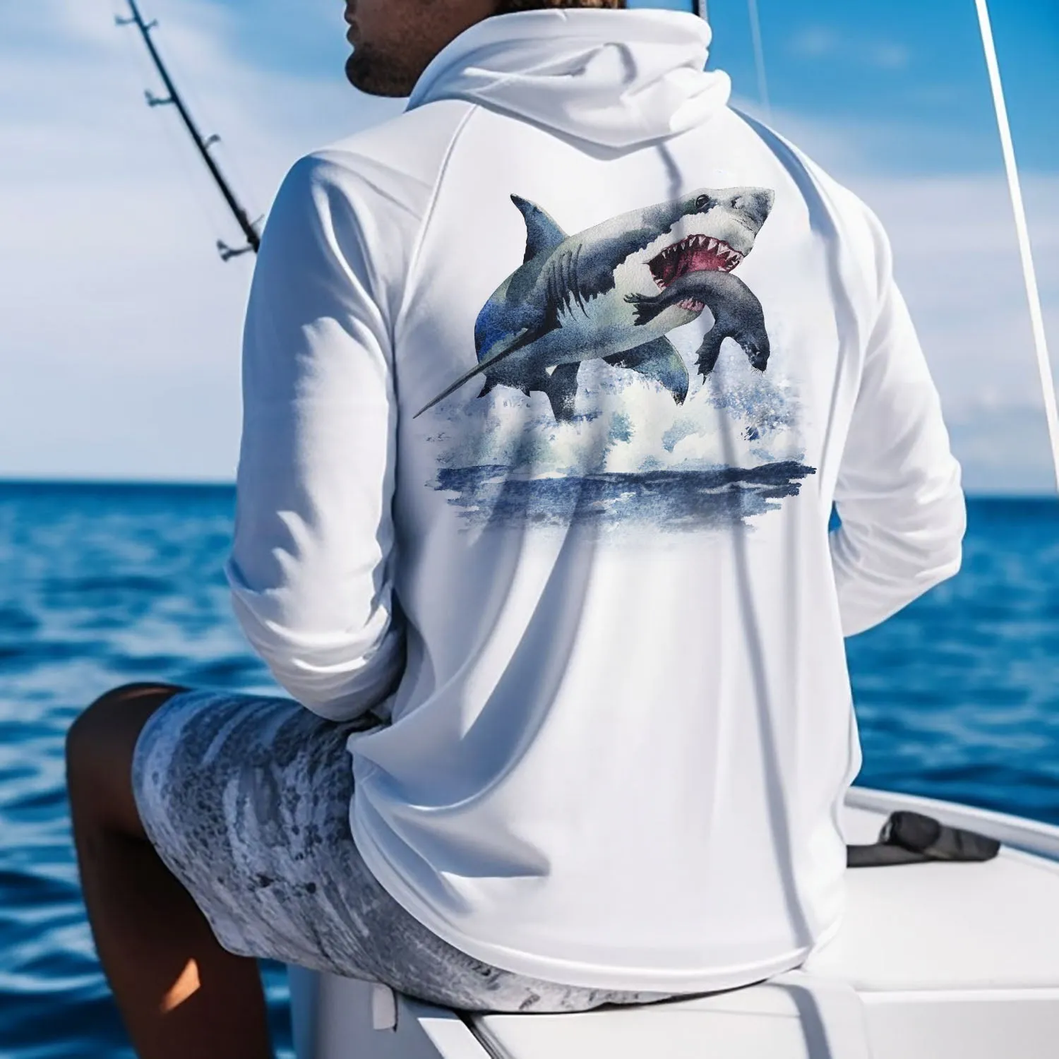 Long Sleeve Hoody Shirts UPF 50  (Shark)