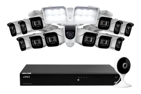 Lorex Fusion 4K 16-Channel 3TB Wired NVR System with 12 Cameras   2K Indoor Wi-Fi Security Camera and Wi-Fi Floodlight Camera