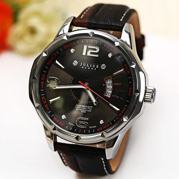 Luxury Brand Julius Fashion watch Men's Quartz Watch military Date Leather sports Watches Men Wristwatches relogio masculino