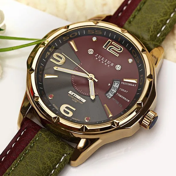 Luxury Brand Julius Fashion watch Men's Quartz Watch military Date Leather sports Watches Men Wristwatches relogio masculino