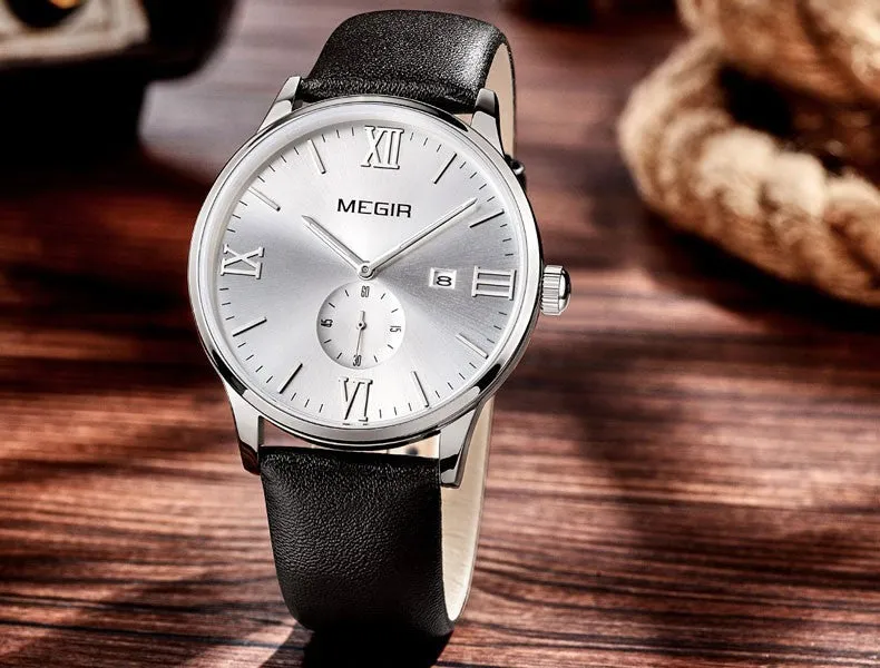 MEGIR 2015 New Men's Watch Top Brand Luxury Watch Leather Strap Quartz Casual Business Watch Men Wristwatch