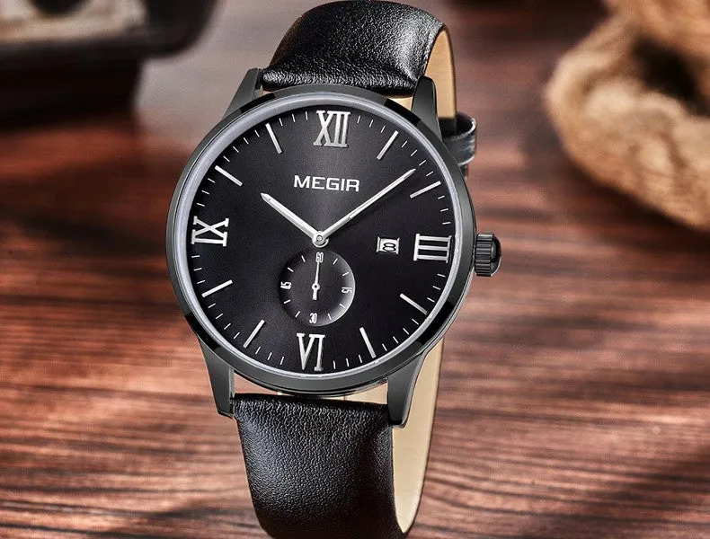 MEGIR 2015 New Men's Watch Top Brand Luxury Watch Leather Strap Quartz Casual Business Watch Men Wristwatch