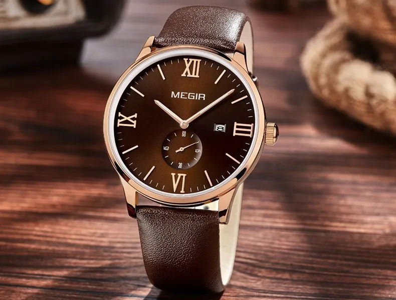 MEGIR 2015 New Men's Watch Top Brand Luxury Watch Leather Strap Quartz Casual Business Watch Men Wristwatch