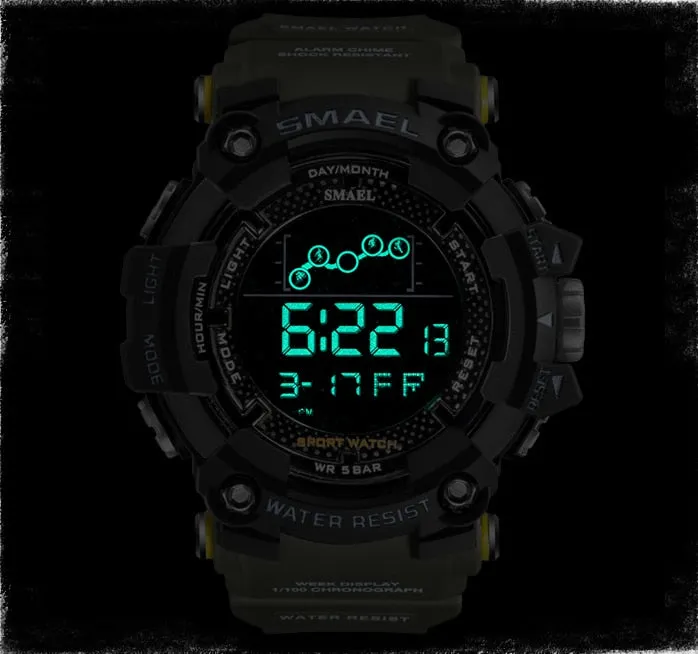 Men's Military Water Resistant Sports Watch with LED Digital Display