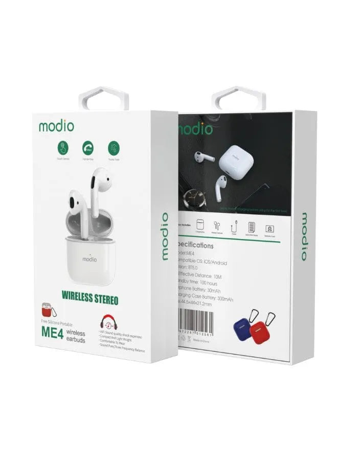 Modio ME4 True wireless stereo headset(White) with free case (Blue/Red)