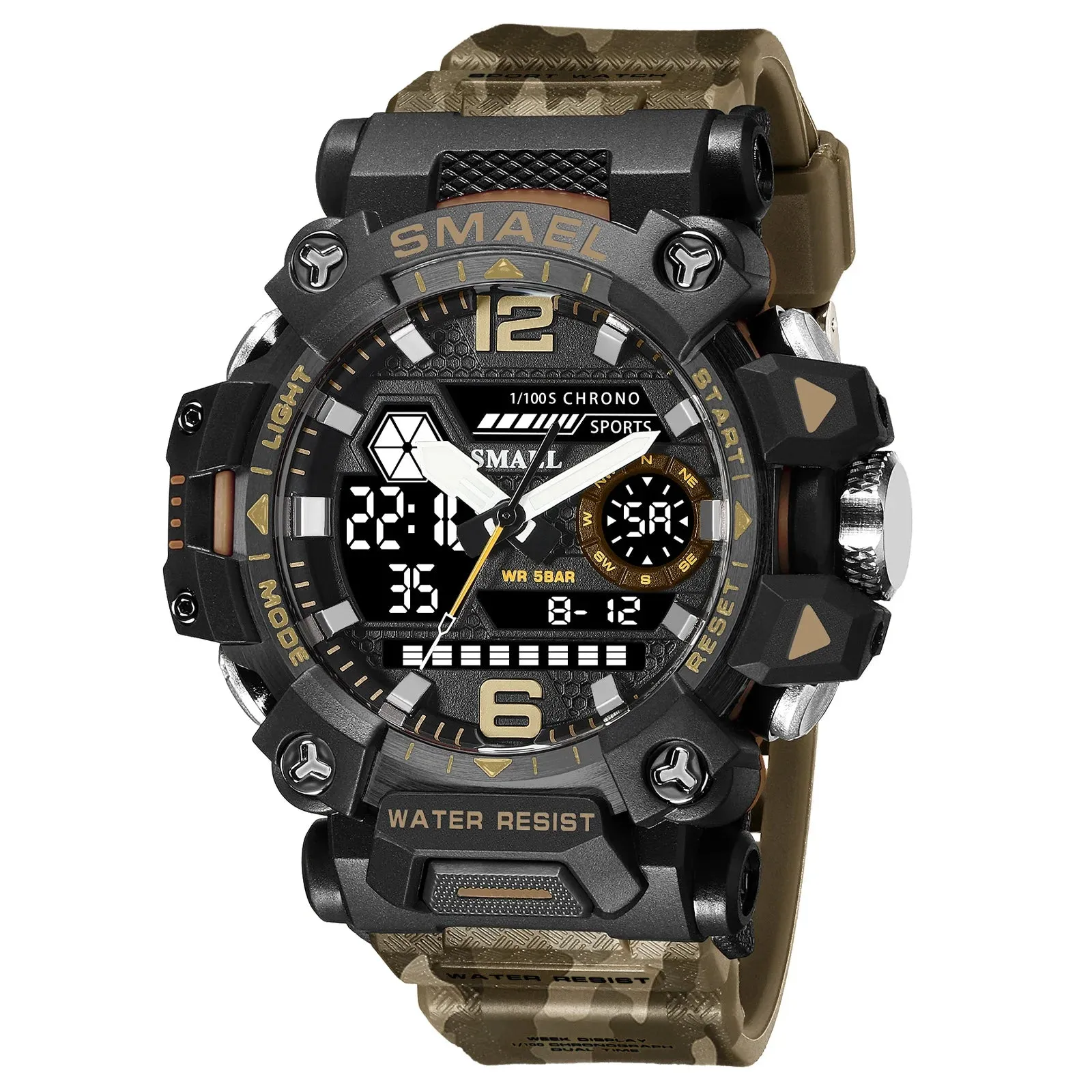 NEW SMAEL Military Watches 50m Waterproof Sports Watch Digital 8072 Army Watch Digital Quartz Dual Time Wristwatches LED for Men