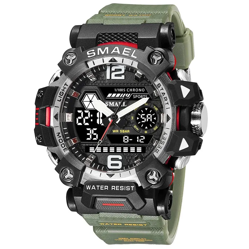 NEW SMAEL Military Watches 50m Waterproof Sports Watch Digital 8072 Army Watch Digital Quartz Dual Time Wristwatches LED for Men