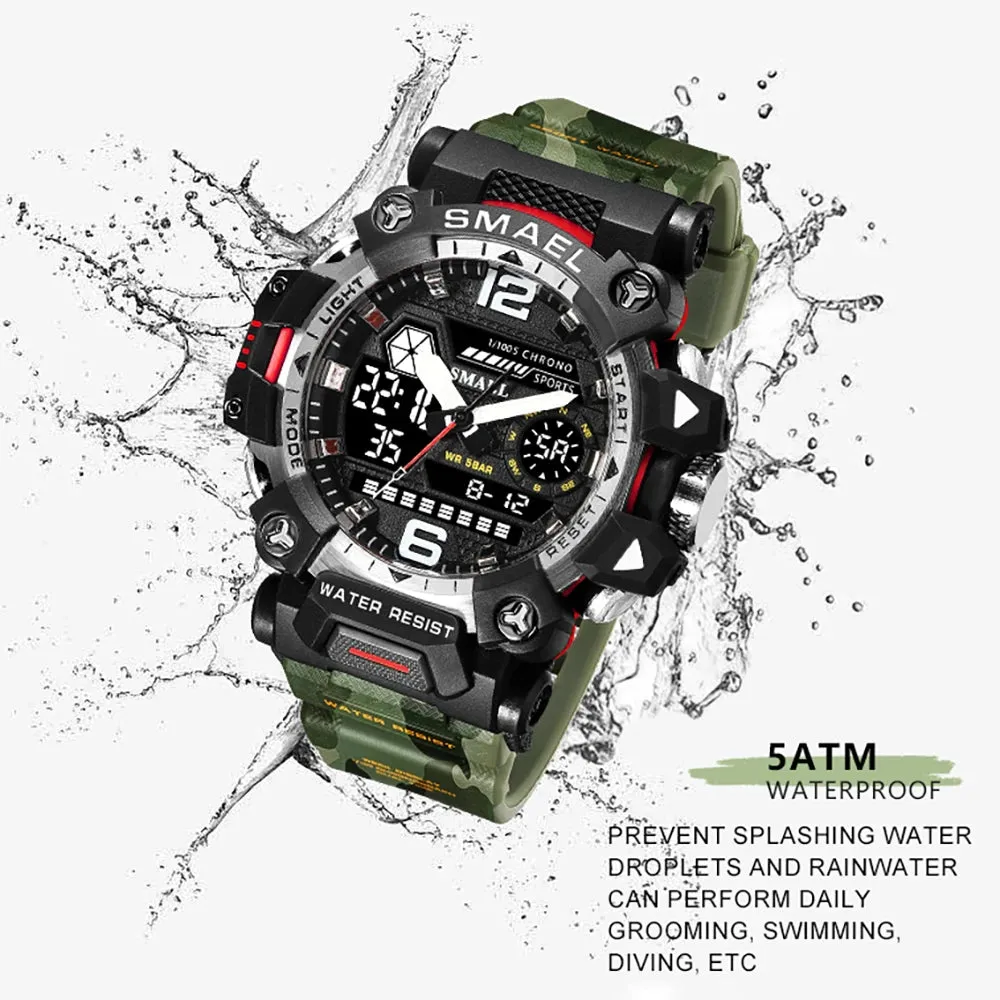 NEW SMAEL Military Watches 50m Waterproof Sports Watch Digital 8072 Army Watch Digital Quartz Dual Time Wristwatches LED for Men