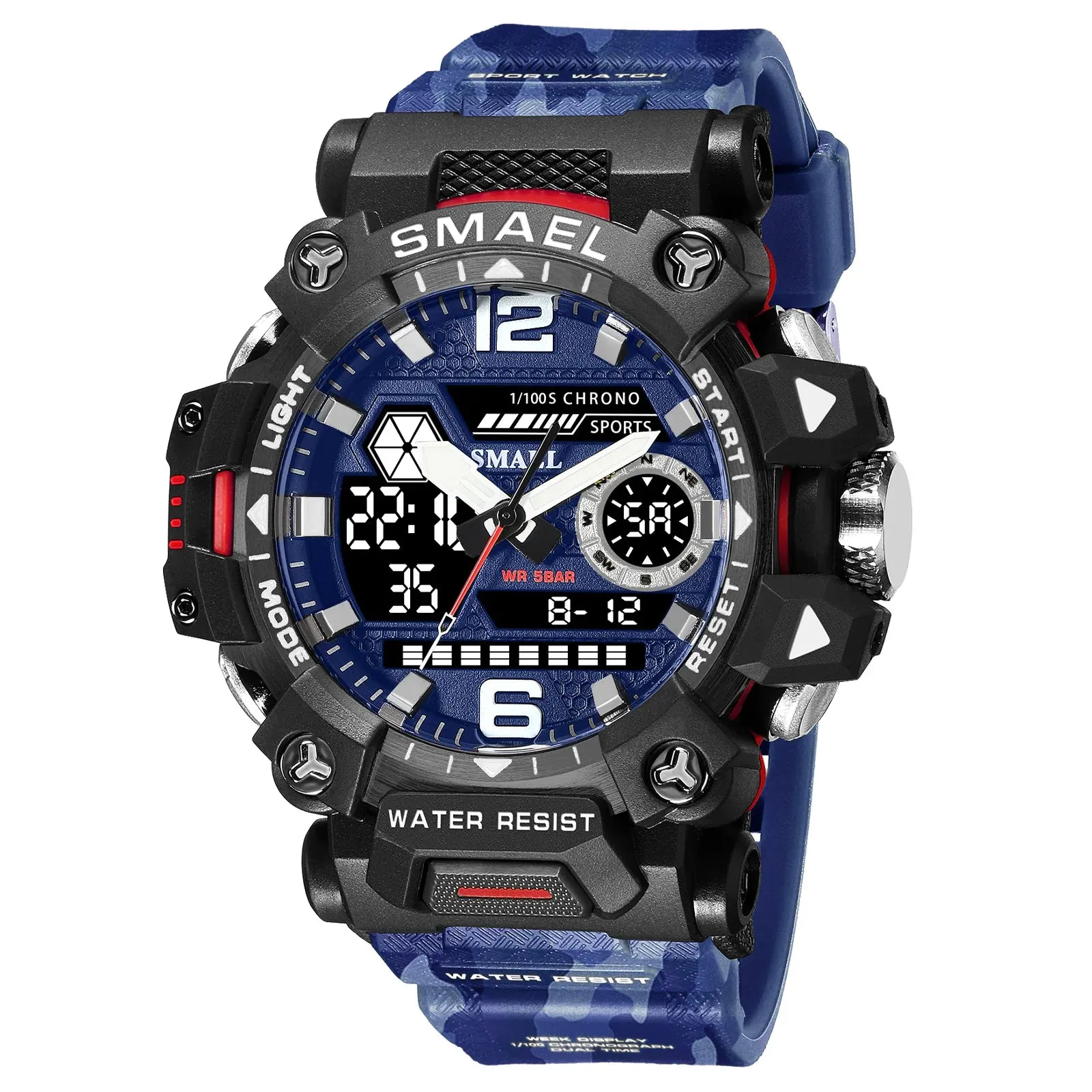 NEW SMAEL Military Watches 50m Waterproof Sports Watch Digital 8072 Army Watch Digital Quartz Dual Time Wristwatches LED for Men