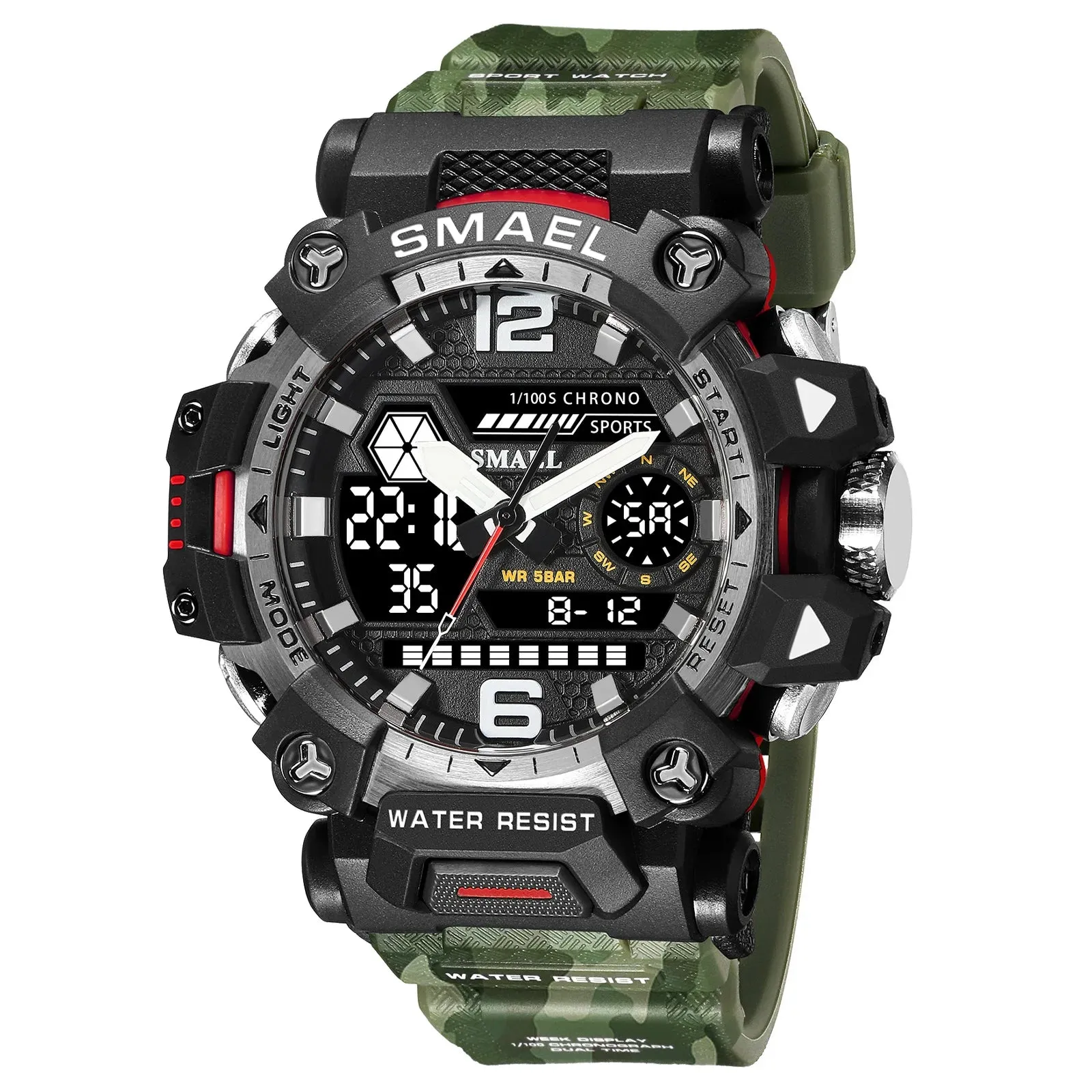 NEW SMAEL Military Watches 50m Waterproof Sports Watch Digital 8072 Army Watch Digital Quartz Dual Time Wristwatches LED for Men