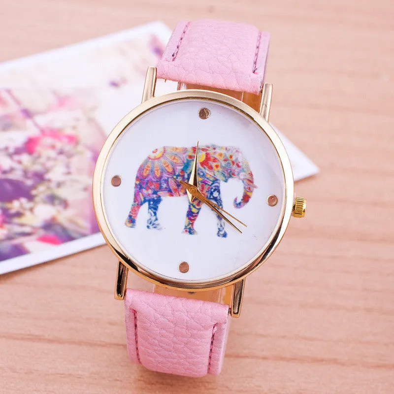 New Style Fashion Casual Watch Elephant Quartz Wristwatch PU Leather strap watch Women Relogio Clock hours gift