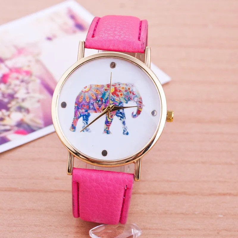 New Style Fashion Casual Watch Elephant Quartz Wristwatch PU Leather strap watch Women Relogio Clock hours gift