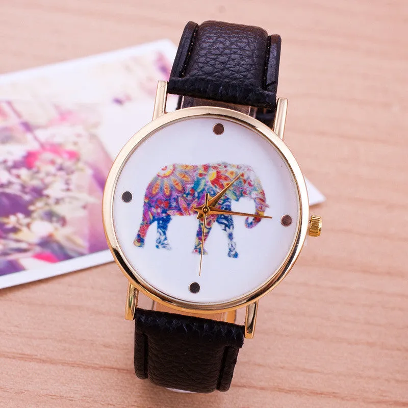 New Style Fashion Casual Watch Elephant Quartz Wristwatch PU Leather strap watch Women Relogio Clock hours gift