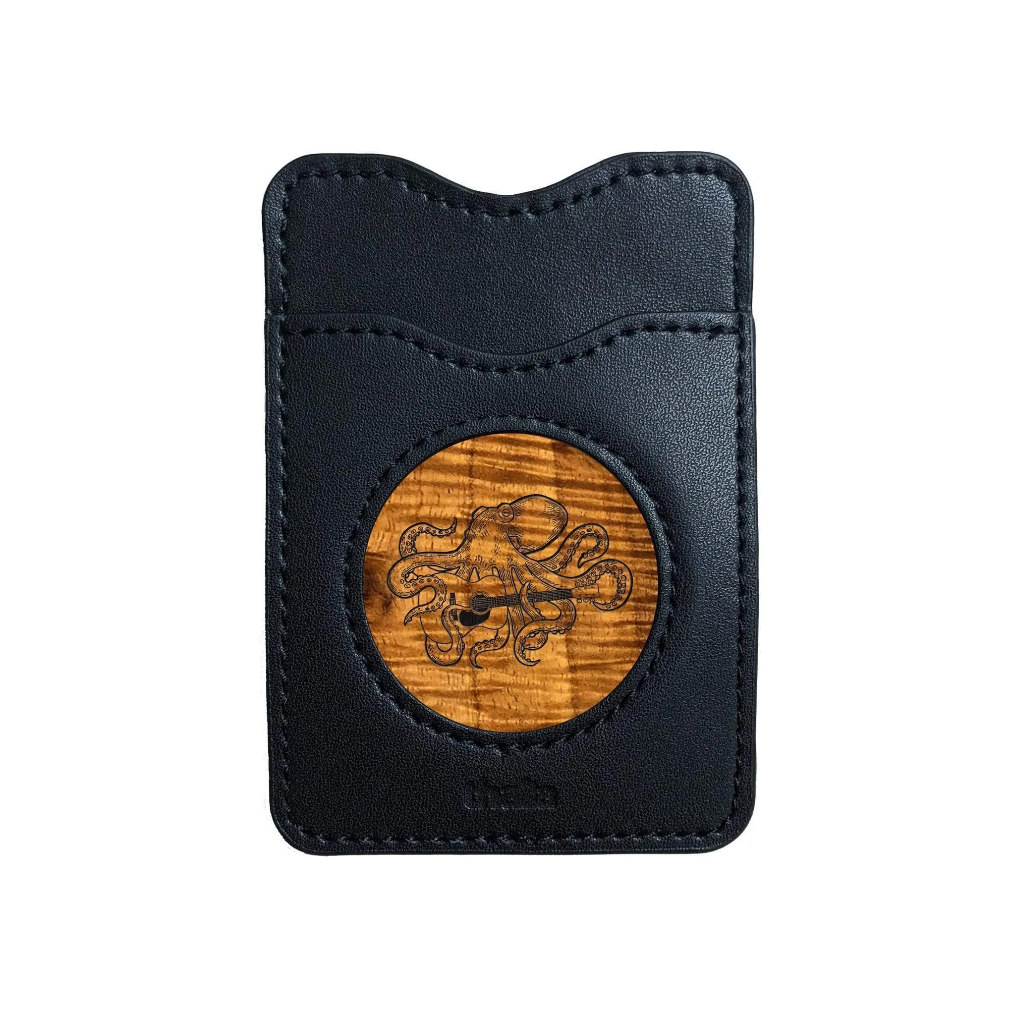 Octopus Playing Guitar Engraving | Leather Phone Wallet