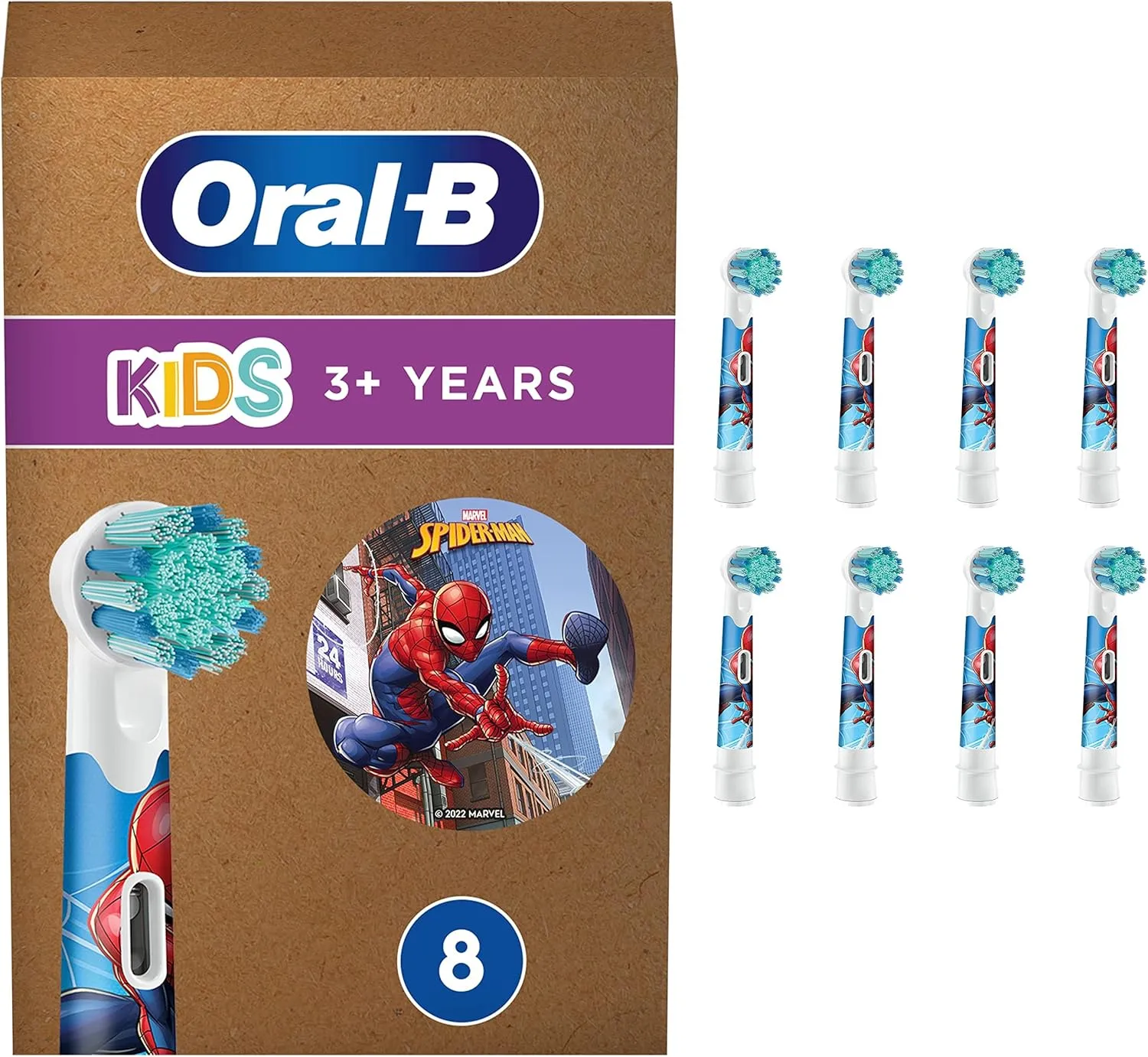 Oral-B Kids Electric Toothbrush Heads - Disney Spiderman, Pack of 8, Mailbox-Friendly