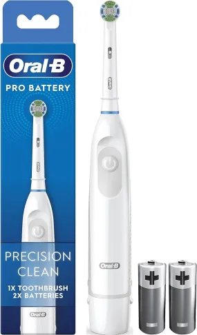 Oral-B Pro Battery Toothbrush, Precision Clean Toothbrush Head, Plaque Remover For Teeth, 2 Batteries Included, White