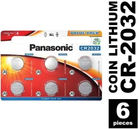 Panasonic CR2032 Battery Lithium 3V Silver Button Coin - Pack Of 6