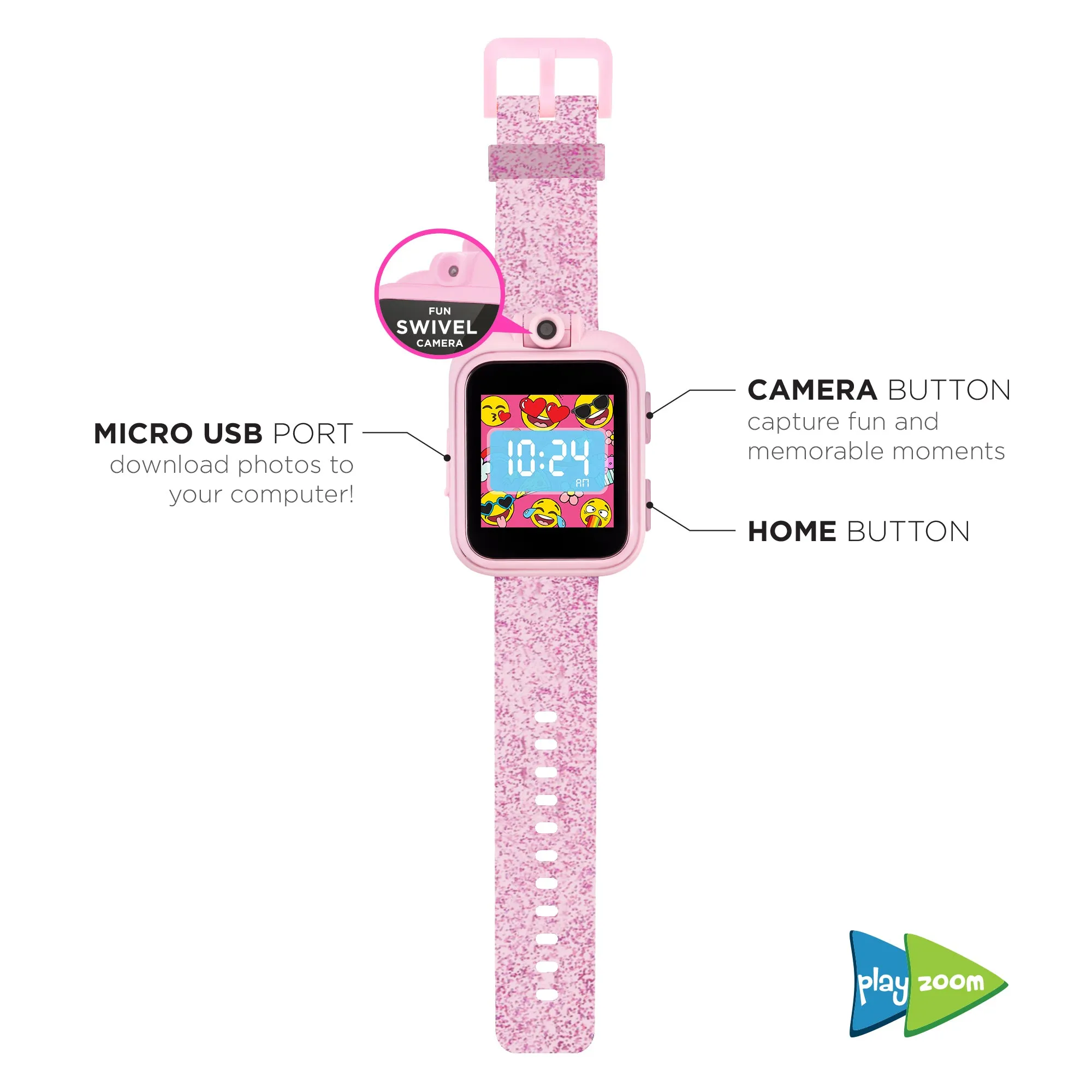 PlayZoom Smartwatch for Kids: Pink Glitter