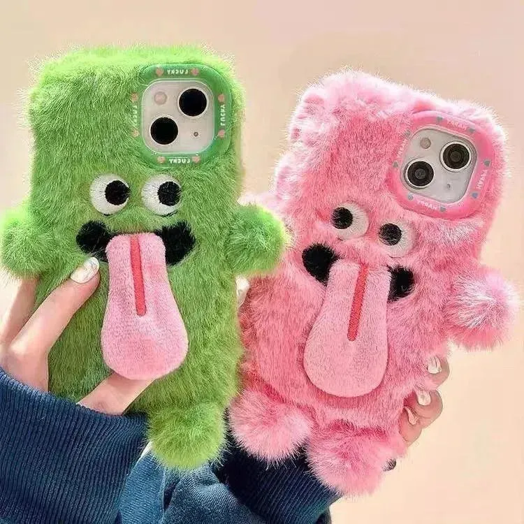 Plush Cartoon Sticky Tongue Phone Case (For iPhones)