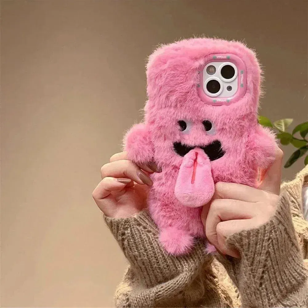 Plush Cartoon Sticky Tongue Phone Case (For iPhones)