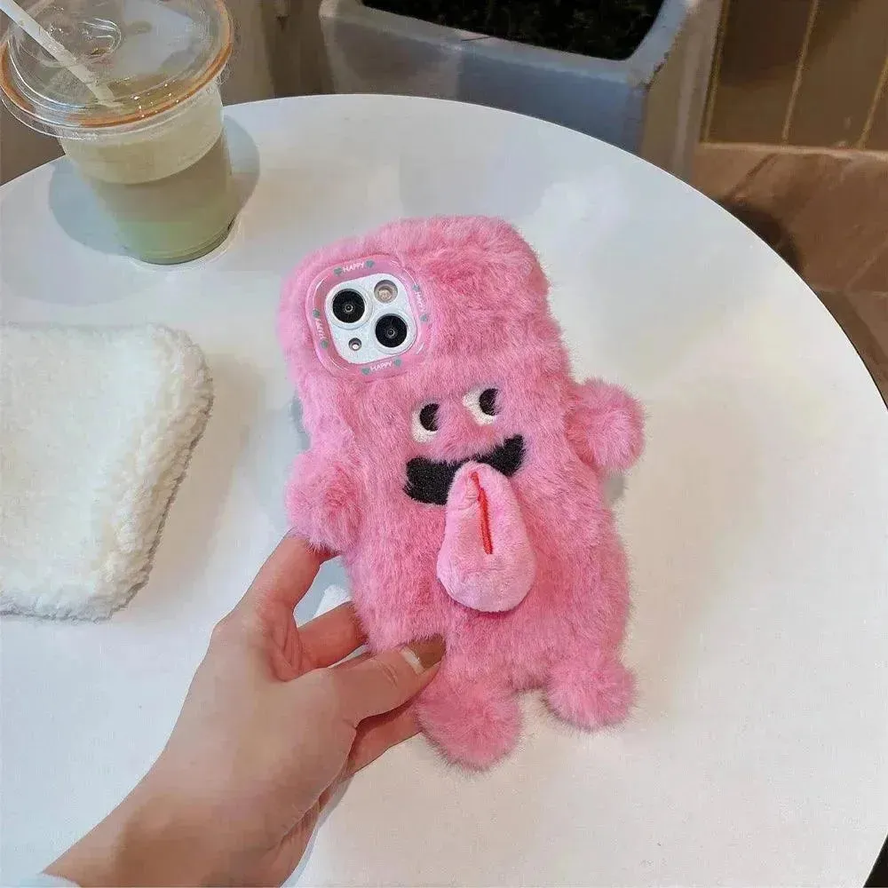 Plush Cartoon Sticky Tongue Phone Case (For iPhones)