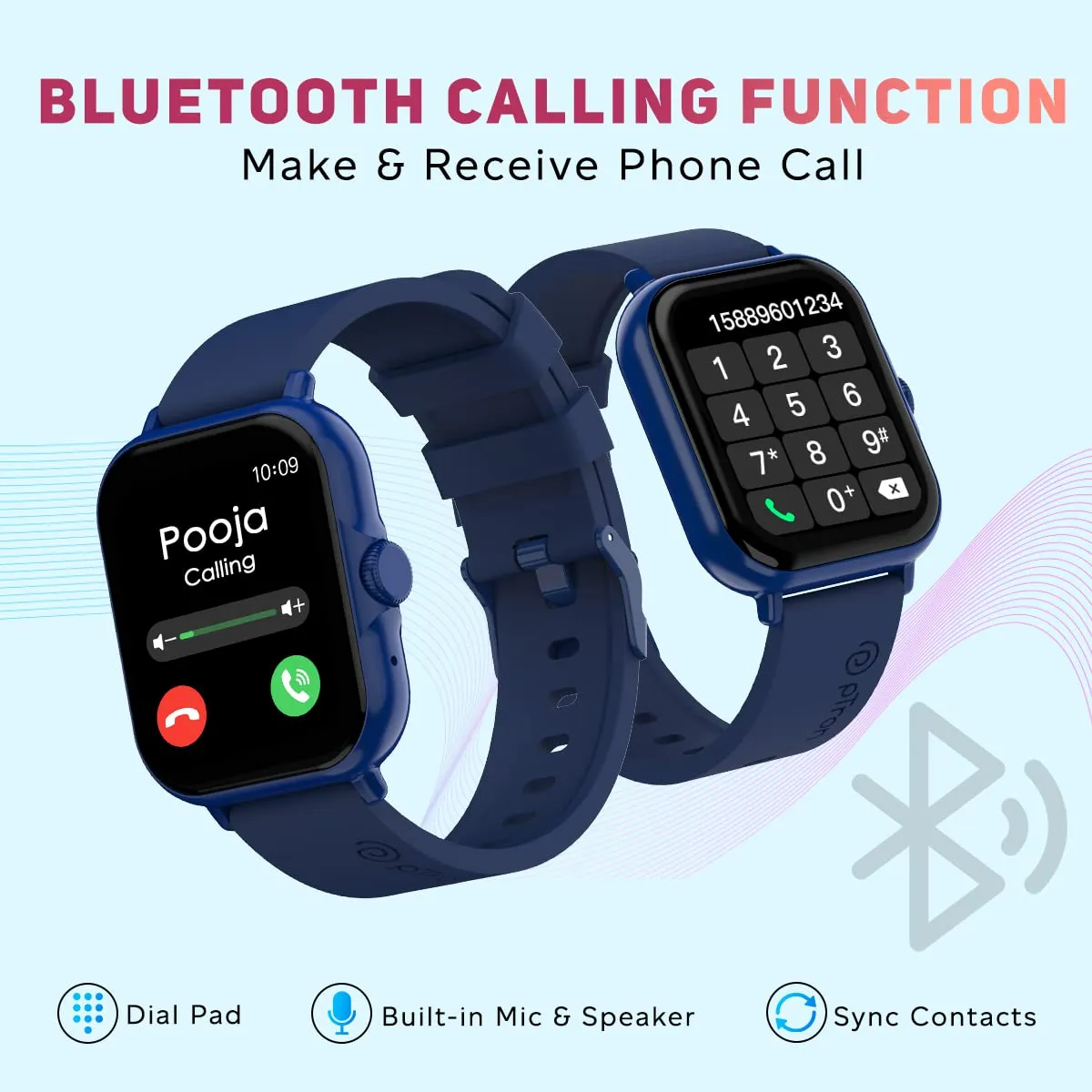 pTron Pulsefit P61  1.85" Full Touch Display Bluetooth Calling Smartwatch, Functional Crown, 580 NITS Brightness, HR, SpO2, Watch Faces, Inbuilt Games, 5 Days Battery Life & IP68 Waterproof (Blue)