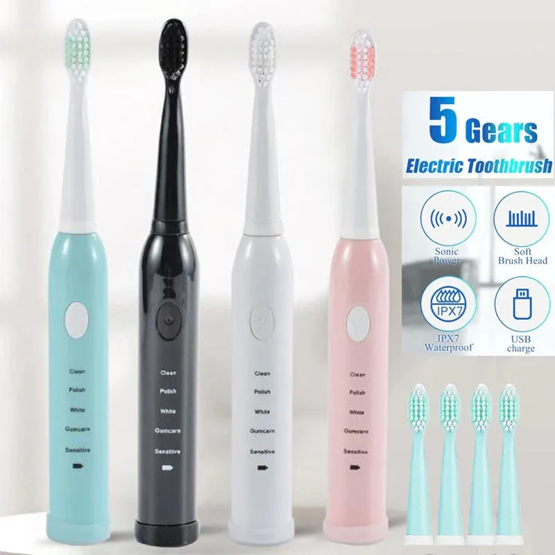 Rechargeable Sonic Electric Toothbrush with Replacement Heads