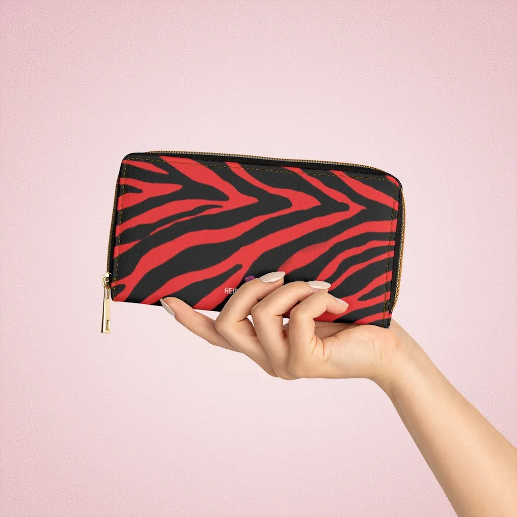 Red Zebra Print Zipper Wallet, Best Zebra Striped Animal Print Gold Color Zipper Wallet For Women