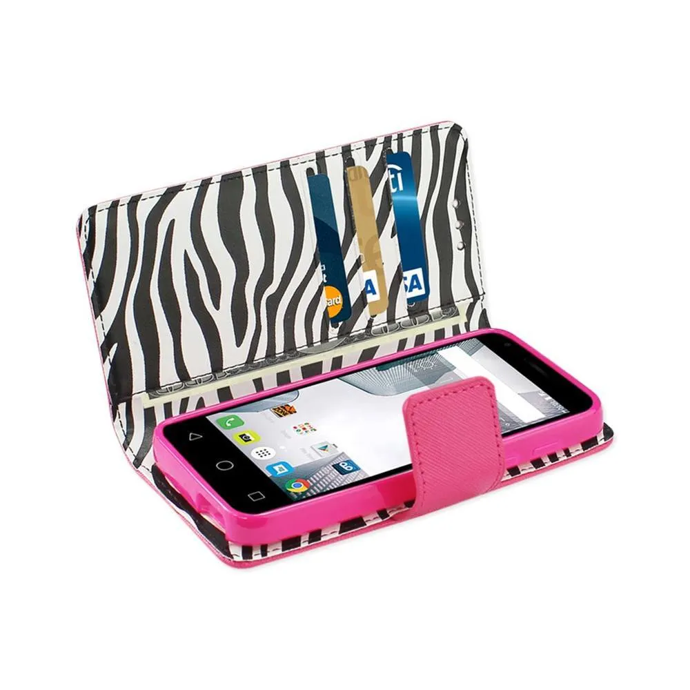 Reiko REIKO ALCATEL DAWN/ STREAK WALLET CASE WITH INNER ZEBRA PRINT IN HOT PINK