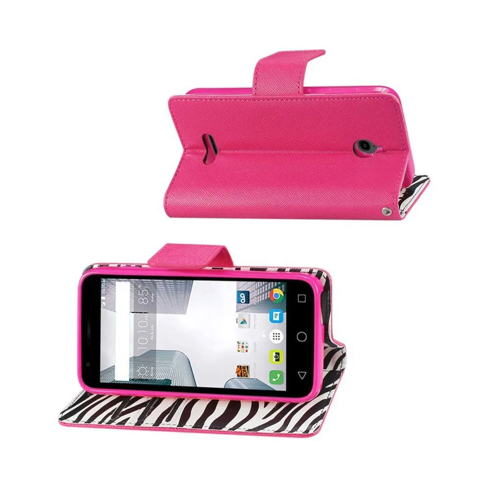 Reiko REIKO ALCATEL DAWN/ STREAK WALLET CASE WITH INNER ZEBRA PRINT IN HOT PINK