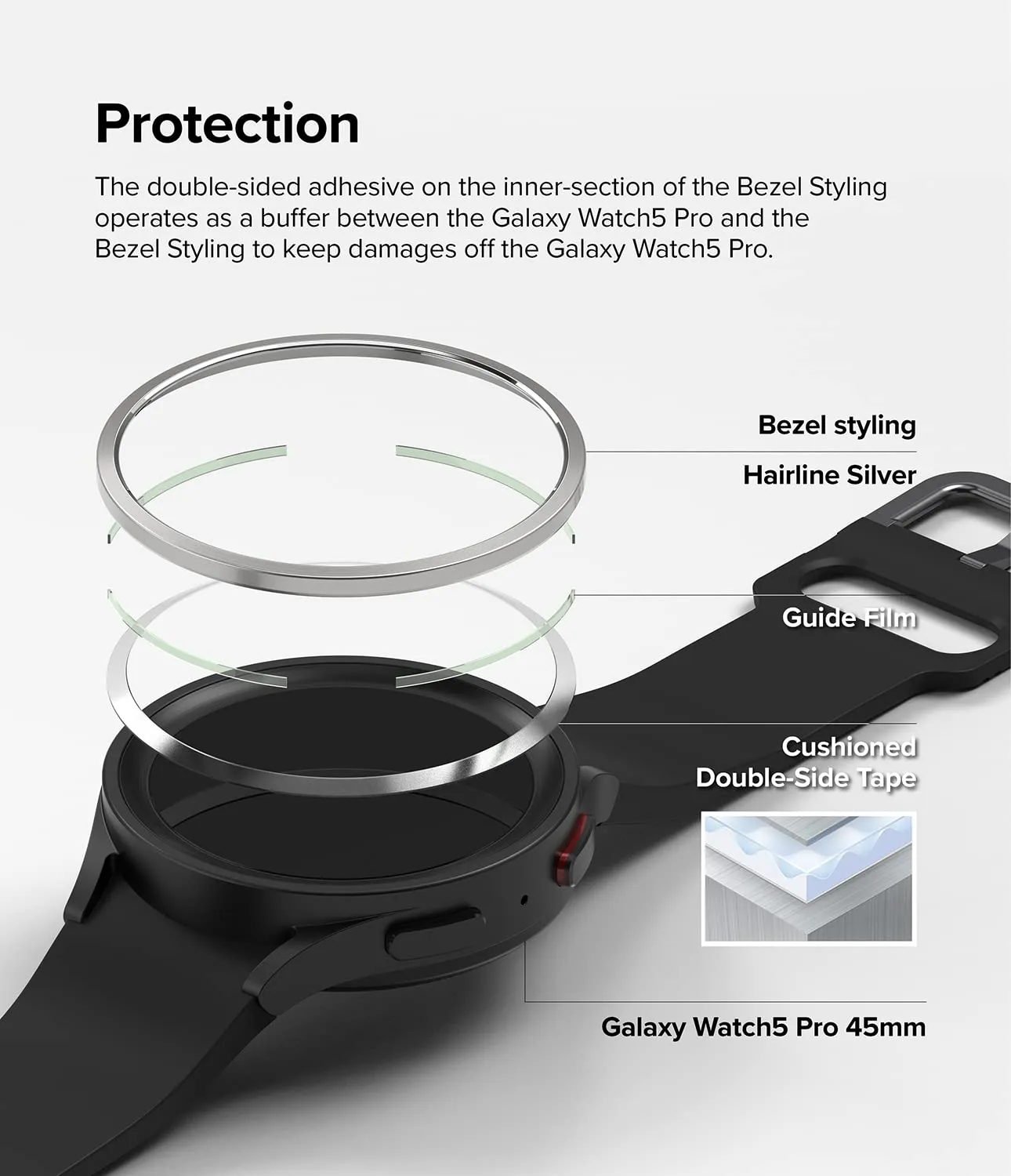 Ringke bezel styling compatible with Samsung Galaxy Watch 5 pro 45mm - 01 (ST) Silver