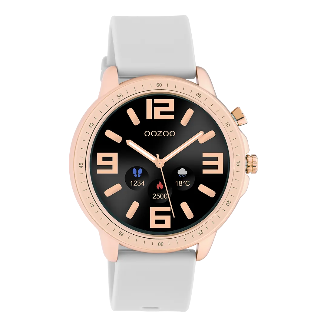 Rose gold coloured OOZOO smartwatch with stone grey rubber strap - Q00323