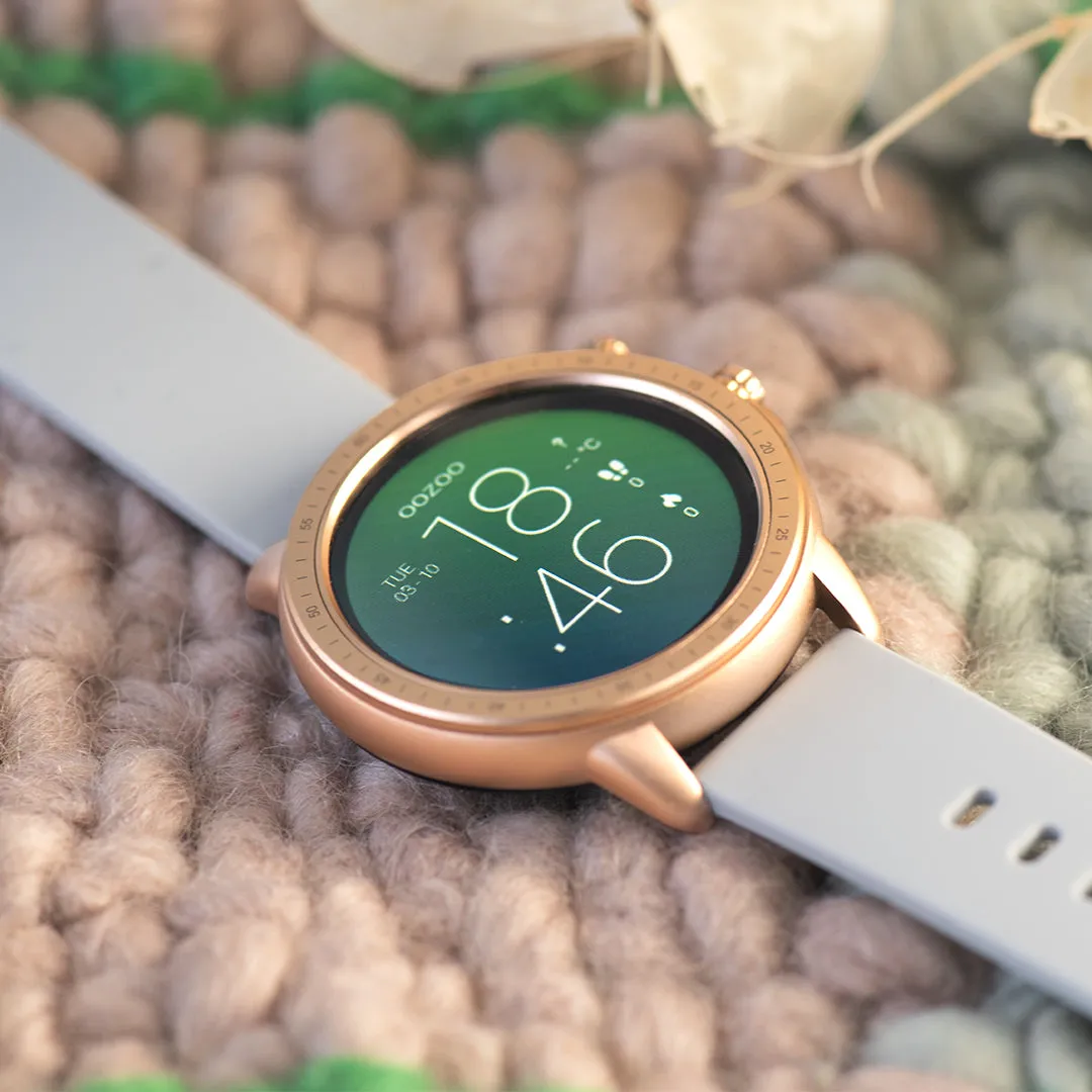 Rose gold coloured OOZOO smartwatch with stone grey rubber strap - Q00323