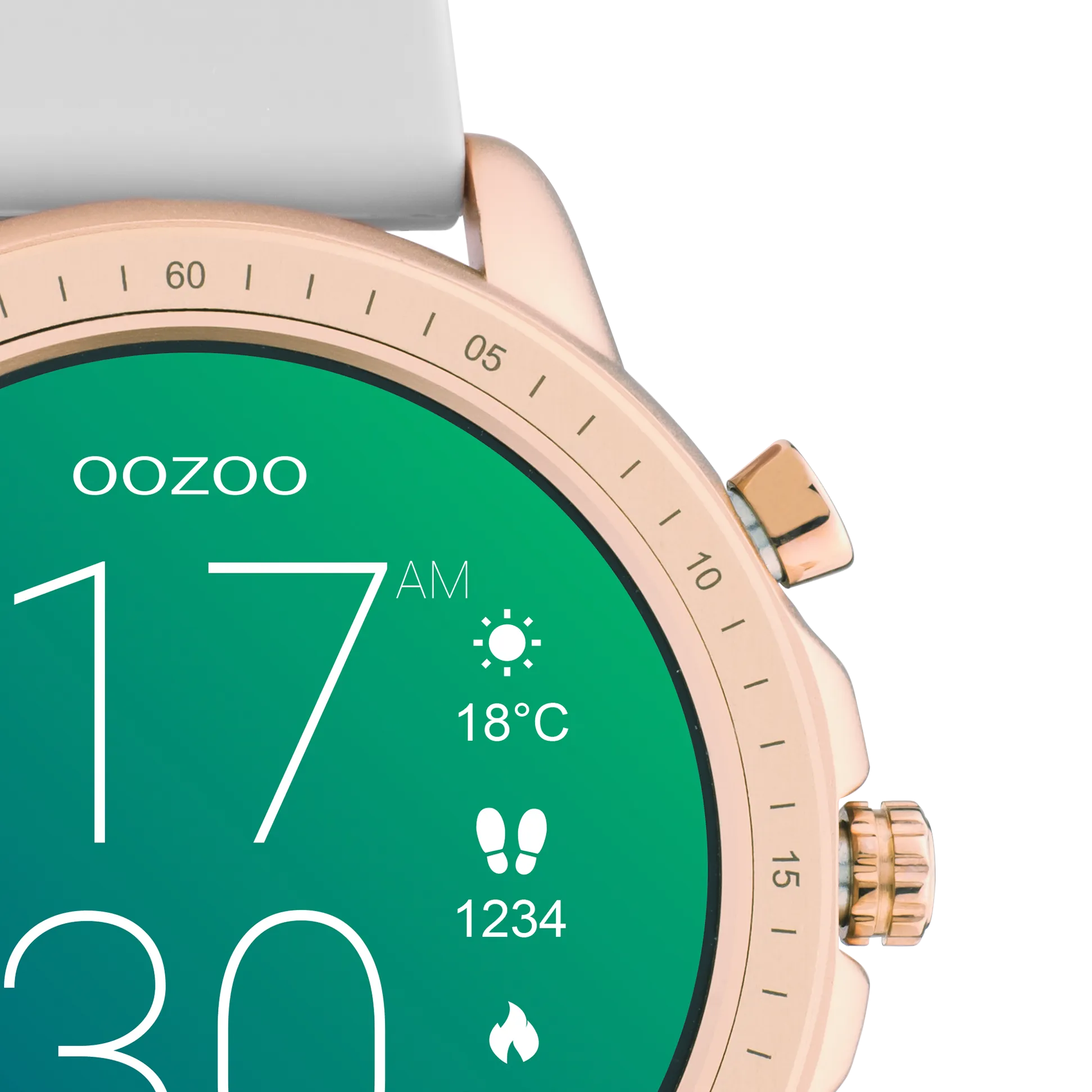 Rose gold coloured OOZOO smartwatch with stone grey rubber strap - Q00323