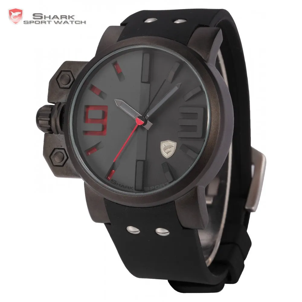 Salmon SHARK Sport Watch Stainless Steel Case Black Red Japan Movement Rubber Band Men Quartz Casual Military Wristwatch