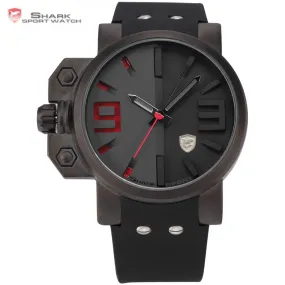 Salmon SHARK Sport Watch Stainless Steel Case Black Red Japan Movement Rubber Band Men Quartz Casual Military Wristwatch